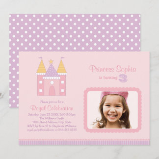 Royal Pink Lila Princess Foto Geburtstagspartei Einladung