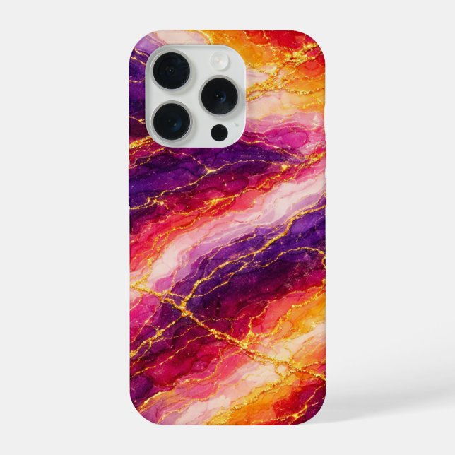 Royal Plum & Raspberry Marble with Gold Veining iPhone Hülle (Rückseite)