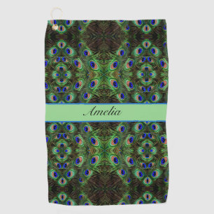 Royal Plumage - Luxe Peacock Feather Pattern Golfhandtuch