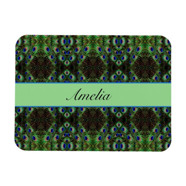 Royal Plumage - Luxe Peacock Feather Pattern Magnet (Horizontal)