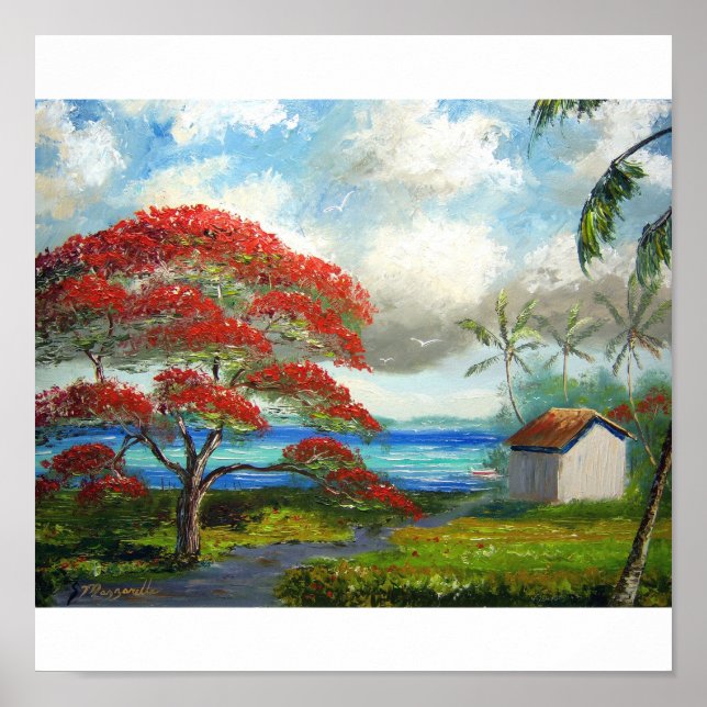 Royal Poinciana & Palm Trees Poster (Vorne)