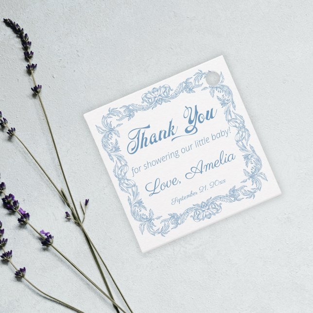 Royal Powder Blue Baroque Filigree Baby Dusche Geschenkanhänger (Von Creator hochgeladen)