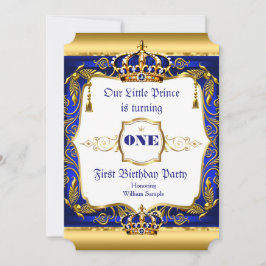 Royal Prince 1. Geburtstag Blue Verziert Gold Crow Einladung