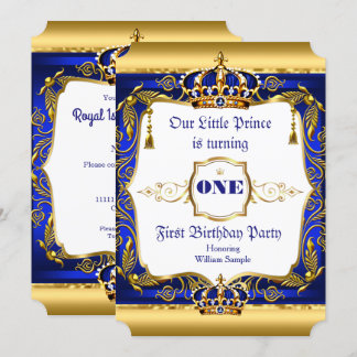 Royal Prince 1. Geburtstag Blue Verziert Gold Crow Einladung
