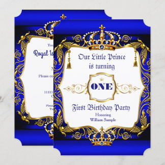 Royal Prince 1. Geburtstag Party Blue Gold Crown Einladung