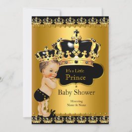 Royal Prince Baby Dusche Black Gold Brünett Einladung
