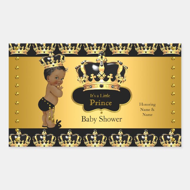 Royal Prince Baby Dusche Black Gold Ethnic Stick 2 Rechteckiger Aufkleber (Vorderseite)
