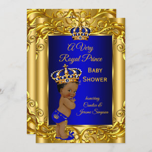 Royal Prince Baby Dusche Royal Blue Gold ethnische Einladung
