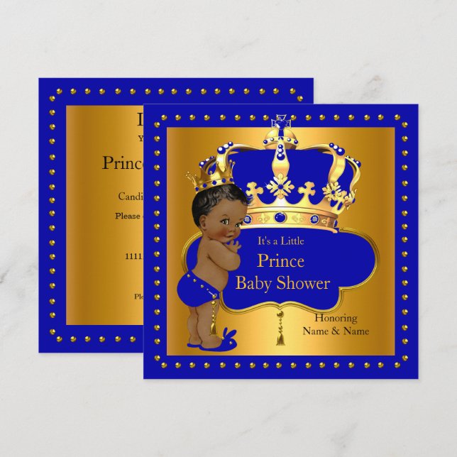 Royal Prince Baby Duwer Blue Boy Crown Ethnic Einladung (Vorne/Hinten)