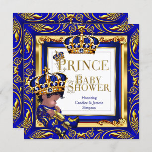 Royal Prince Baby Duwer Blue Gold Crown Ethnic Einladung