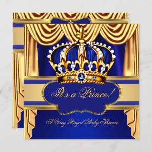 Royal Prince Baby Duwer Blue Gold Silk Drapes Einladung