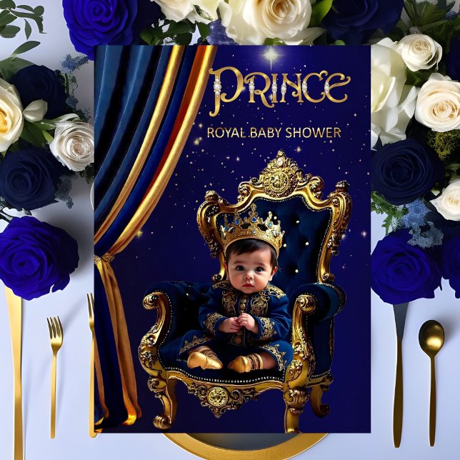 Royal Prince Baby Duwer Blue Gold Stuhl Einladung (Von Creator hochgeladen)