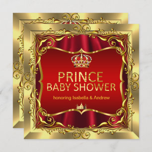 Royal Prince Baby Shower Boy Red Gold Einladung