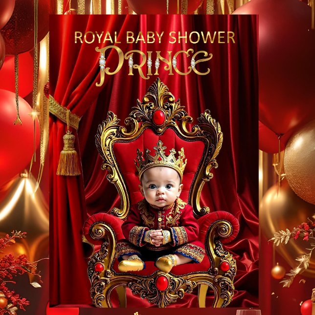 Royal Prince Baby Shower Red Gold Chair Einladung (Von Creator hochgeladen)