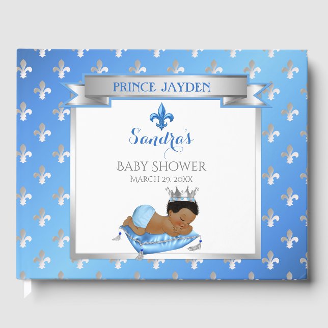 Royal Prince Blue Silver Baby Boy Fleur Pillow Gästebuch (Vorderseite)