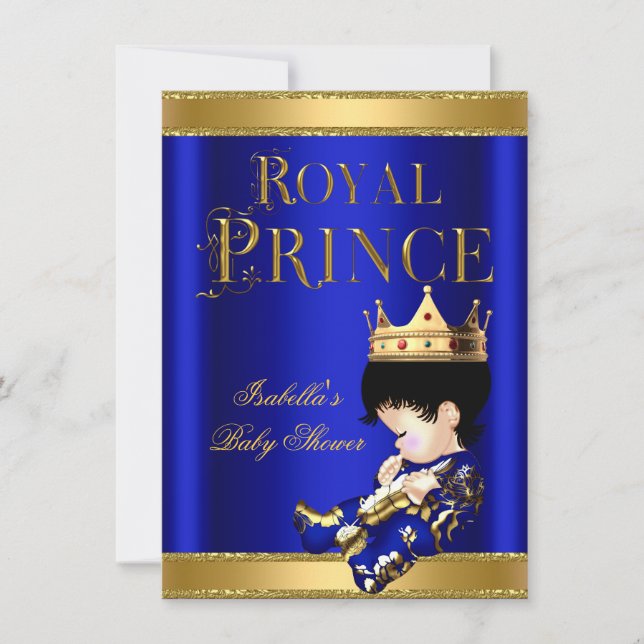 Royal Prince Boy Baby Shower Blue GOLD Einladung (Vorderseite)
