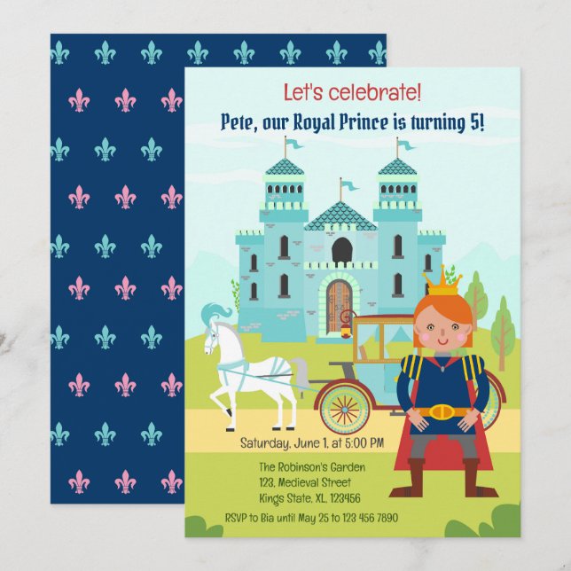 Royal Prince Boy Birthday Party Einladung (Vorne/Hinten)