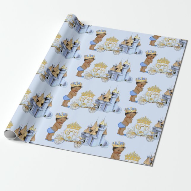 Royal Prince Castle Carriage Blue Gold Boy Geschenkpapier (Ungerollt)