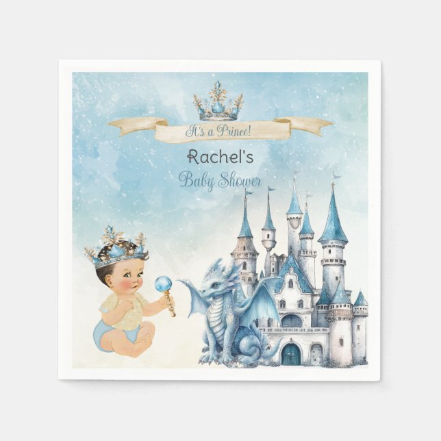 Royal Prince Castle Dragon Crown Blue Gold Boy Serviette (Vorderseite)