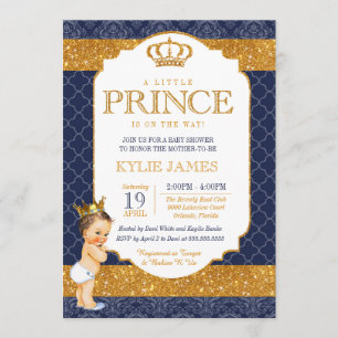 Royal Prince Navy Blue Gold White Baby Dusche Einladung