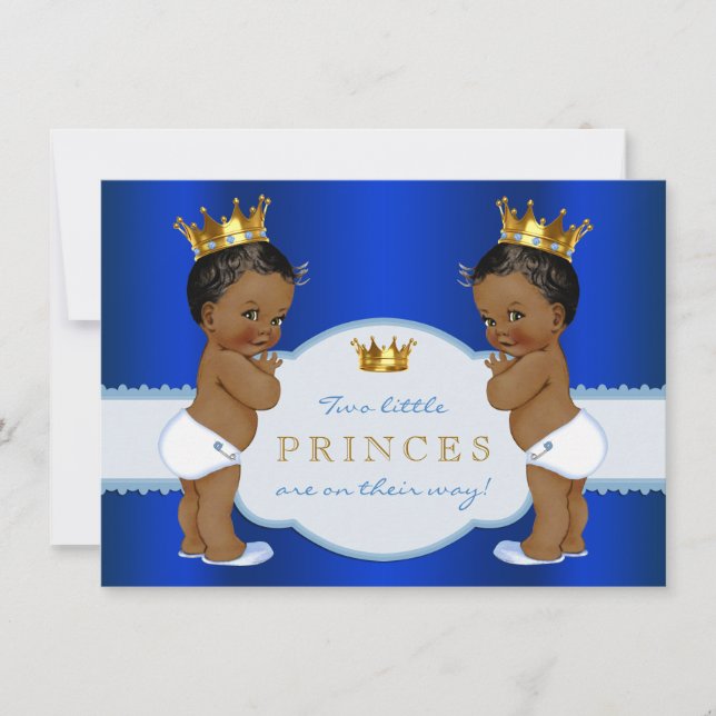 Royal Prince Twin African American Baby Dusche Einladung (Vorderseite)