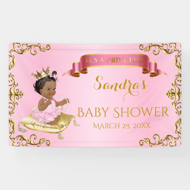 Royal Princess Baby Girl on Pillow Pink Gold Banner (Horizontal)