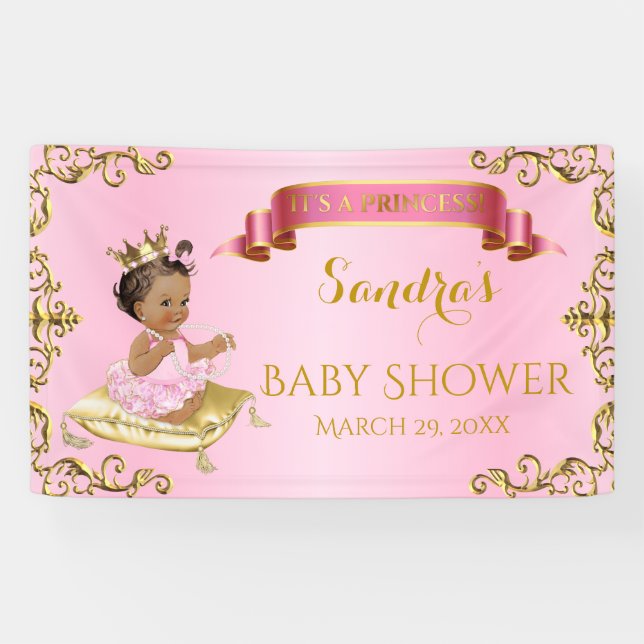 Royal Princess Baby Girl on Pillow Pink Gold Banner (Horizontal)