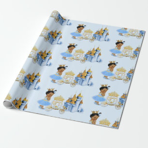 Royal Princess Castle Carriage Blue Gold Girl Geschenkpapier