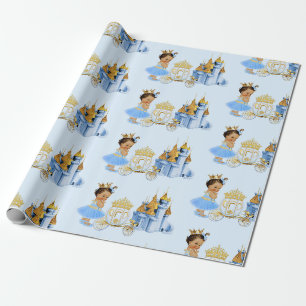 Royal Princess Castle Carriage Blue Gold Girl Geschenkpapier