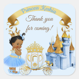 Royal Princess Castle Carriage Blue Gold Girl Quadratischer Aufkleber