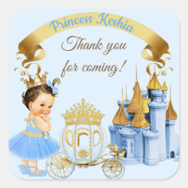 Royal Princess Castle Carriage Blue Gold Girl Quadratischer Aufkleber