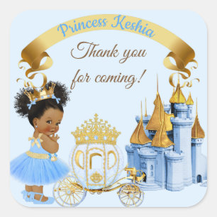Royal Princess Castle Carriage Blue Gold Girl Quadratischer Aufkleber