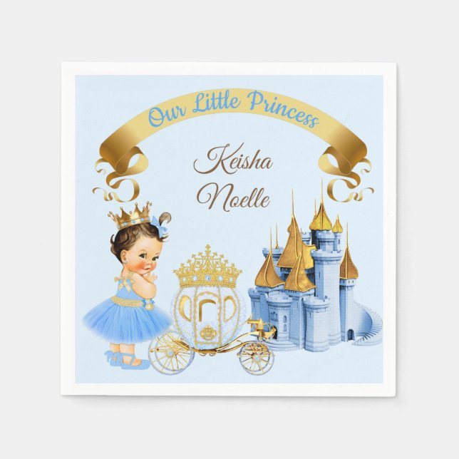 Royal Princess Castle Carriage Blue Gold Girl Serviette (Vorderseite)