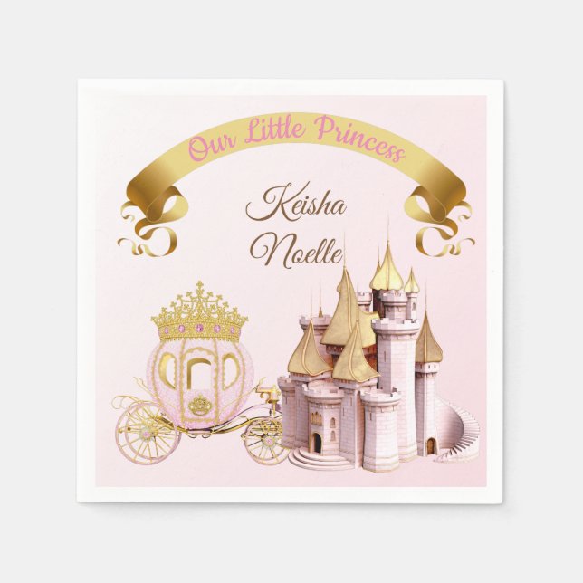 Royal Princess Castle Carriage Pink Gold Girl Serviette (Vorderseite)