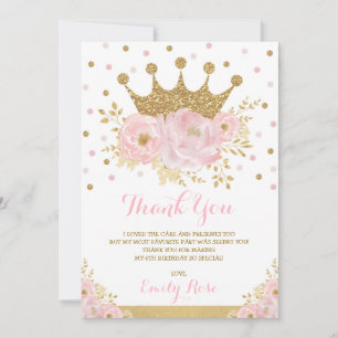 Royal Princess Crown Blush Pink Gold Geburtstag Dankeskarte