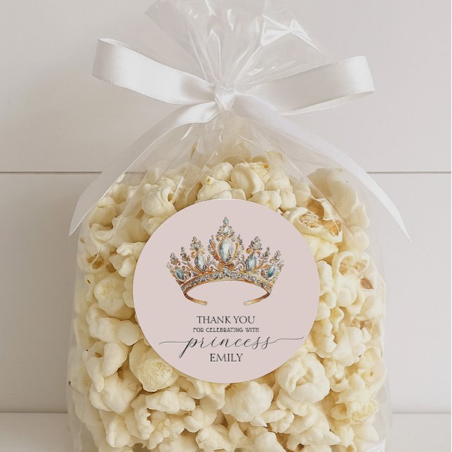 Royal Princess Crown Girl Birthday Party Runder Aufkleber (Von Creator hochgeladen)