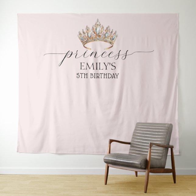 Royal Princess Crown Girl Birthday Party Wandteppich (Beispiel (Horizontal))