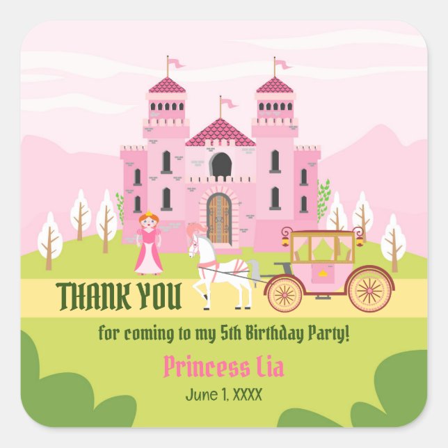 Royal Princess Girl Birthday Party Quadratischer Aufkleber (Vorderseite)
