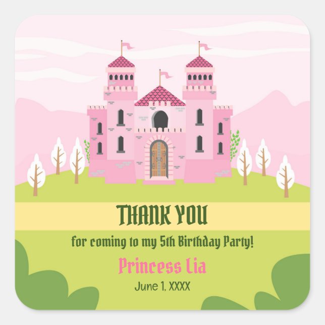 Royal Princess Girl Birthday Party Quadratischer Aufkleber (Vorderseite)