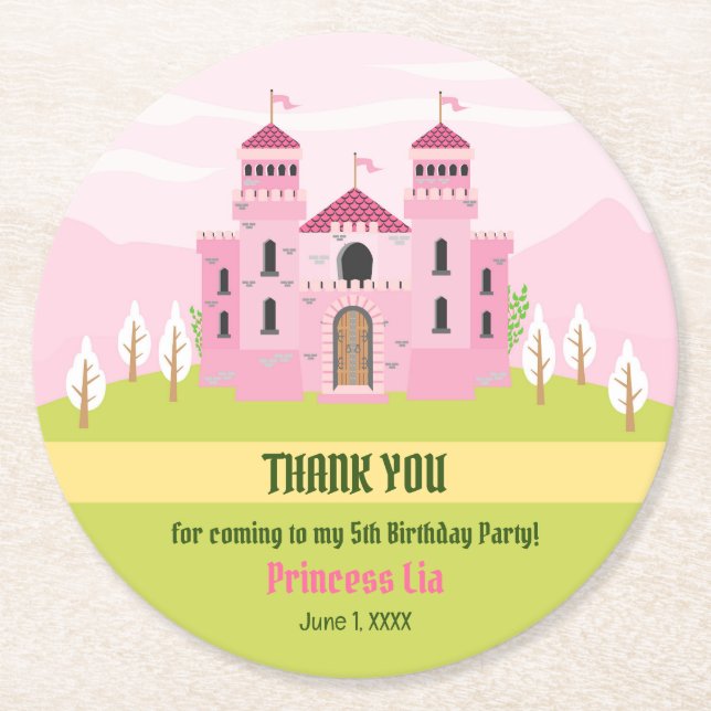Royal Princess Girl Birthday Party Runder Pappuntersetzer (Vorderseite)