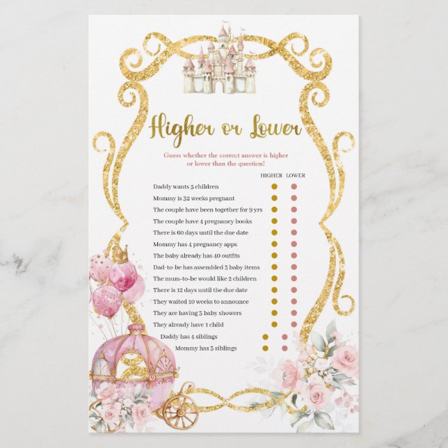 Royal Princess Higher oder Lower Games Card (Vorderseite)