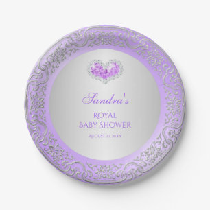 Royal Princess Lavender Silver Diamond Heart Gem Pappteller