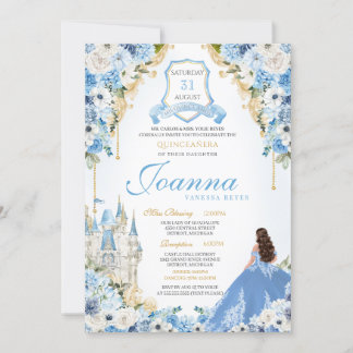 Royal Princess Light Blue Cinderella Quince V4 Einladung