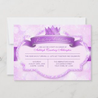 Royal Princess Lila Glitzer Girls Geburtstagsparty Einladung