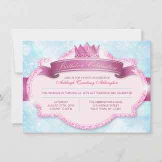 Royal Princess Pink Glitzer Girls Geburtstagsparty Einladung