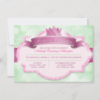 Royal Princess Pink Glitzer Girls Geburtstagsparty Einladung