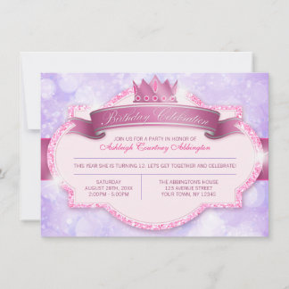 Royal Princess Pink Glitzer Girls Geburtstagsparty Einladung