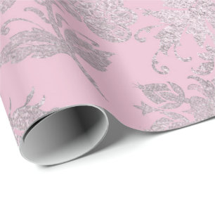 Royal Princess Pink Silver Rose Shiny Geschenkpapier