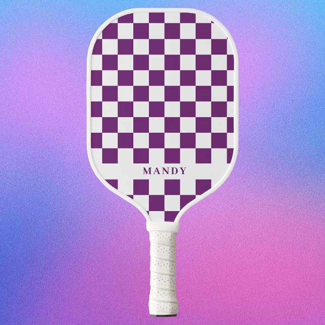 Royal Purple Checkerboard Custom Name Pickleball Schläger (Royal Purple Checkerboard Custom Name Pickleball Paddle)