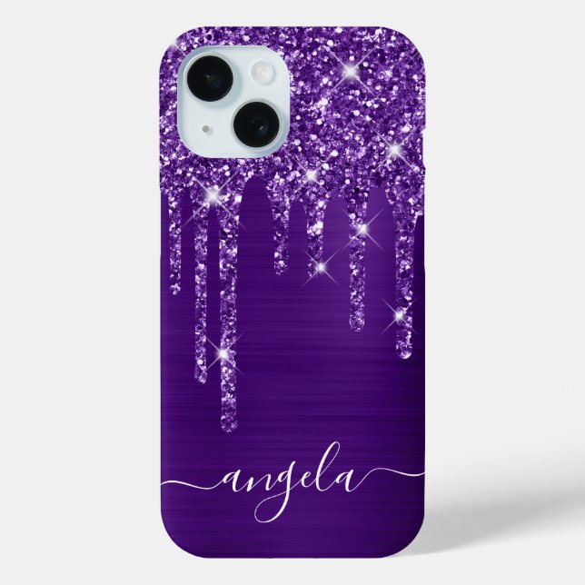 Royal Purple Glitter Drips Glam Signature Case-Mate iPhone Hülle (Rückseite)